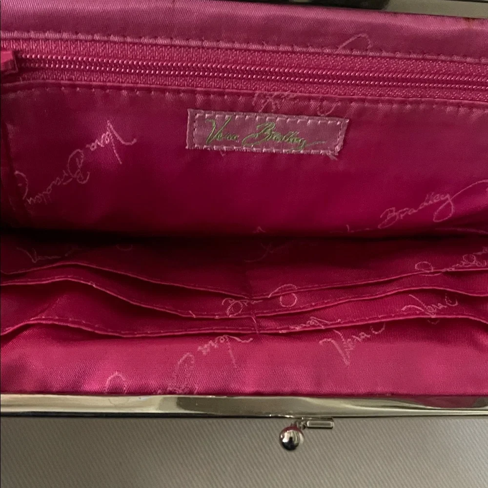 Vera Bradley Pinwheel Pink Double Kiss Lock Clutch, ID, Credit Cards, Zip Pocket - Picture 3 of 4